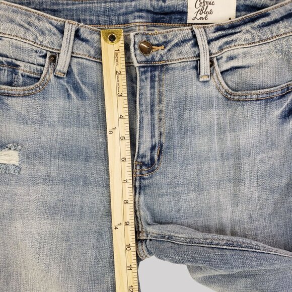 Cosmic Blue Love Distressed Light Wash Woman Skinny Jeans 28 - Picture 5 of 8